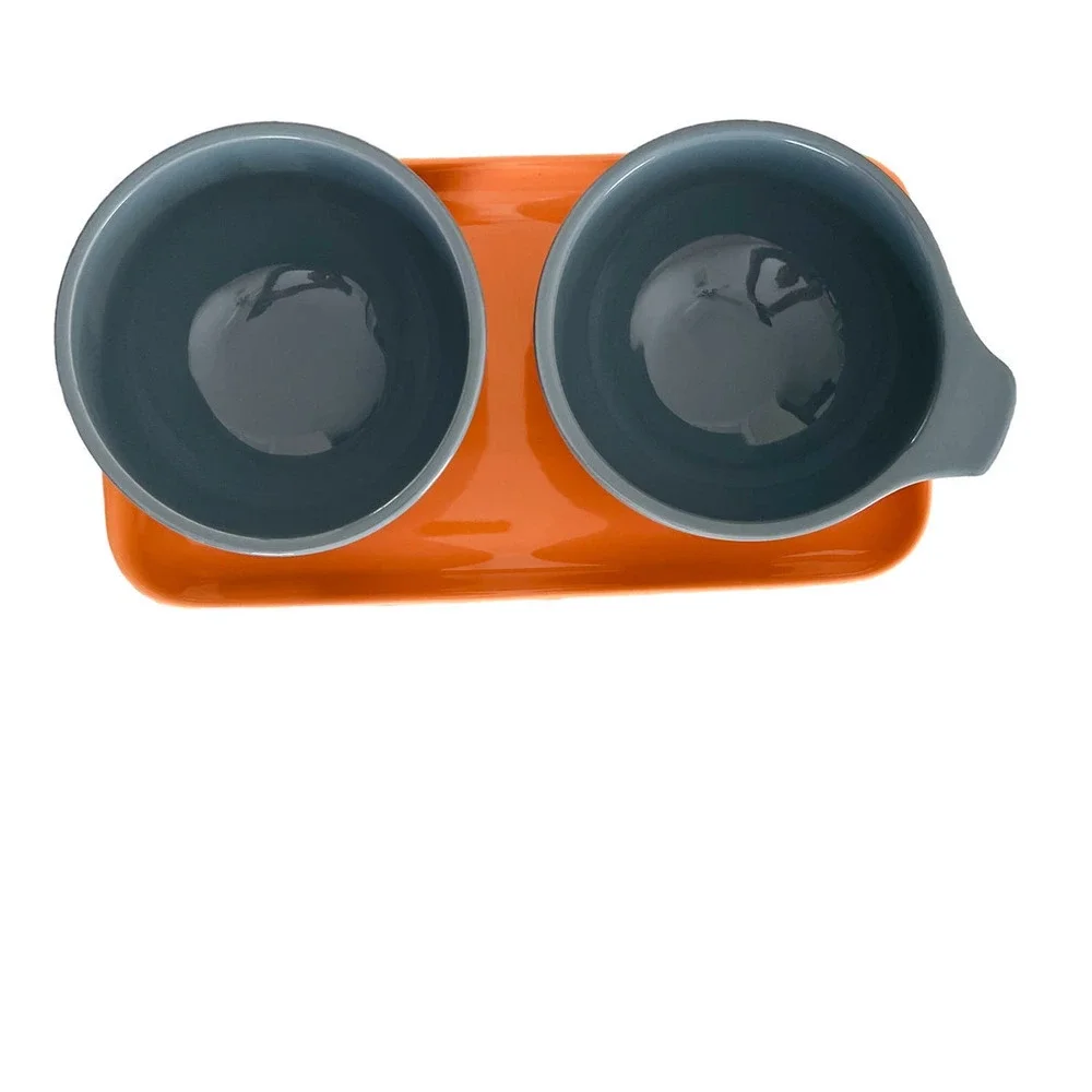 IKEA ÖMSESIDIG Tray with 2 Bowls, Orange & Gray (Chips & Dip)